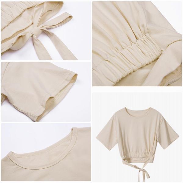 レディース　Tシャツ　カットソー　無地　半袖　ショートスリーブ　夏　春　ラウンドネック　トップス　カジュアル　キュート　大人　可愛い　フェミニン　おしゃれ　お出かけ　普段着　デイリー　ホワイト　ベージュ　S　M　L　サイズ　送料無料