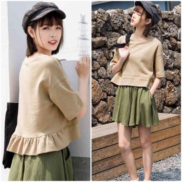 レディース　Tシャツ　カットソー　無地　半袖　ショートスリーブ　夏　春　ラウンドネック　トップス　カジュアル　キュート　大人　可愛い　フェミニン　おしゃれ　お出かけ　普段着　デイリー　ホワイト　ブラウン　S　M　L　サイズ　送料無料