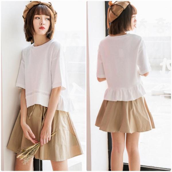 レディース　Tシャツ　カットソー　無地　半袖　ショートスリーブ　夏　春　ラウンドネック　トップス　カジュアル　キュート　大人　可愛い　フェミニン　おしゃれ　お出かけ　普段着　デイリー　ホワイト　ブラウン　S　M　L　サイズ　送料無料