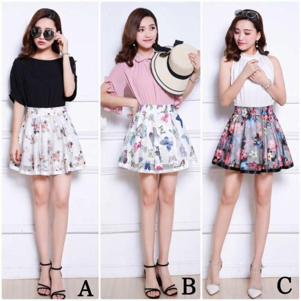 レディース　ハイウエスト　透け感　透け素材　スカート　花柄　蝶　春　夏　ボトムス　カジュアル　キュート　大人　可愛い　フェミニン　きれいめ　おしゃれ　お出かけ　デイリー　オフィス　普段着　ホワイト　ブラック　フリーサイズ　送料無料