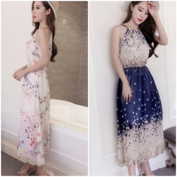 レディース　大きいサイズ　ワンピース　ドレス　ノースリーブ　ロング丈　マキシ丈　春　夏　スカート　カジュアル　キュート　可愛い　フェミニン　きれいめ　上品　エレガント　おしゃれ　お出かけ　デイリー　普段着　ネイビー　ホワイト　S　M　L　XL　2XL　送料無料