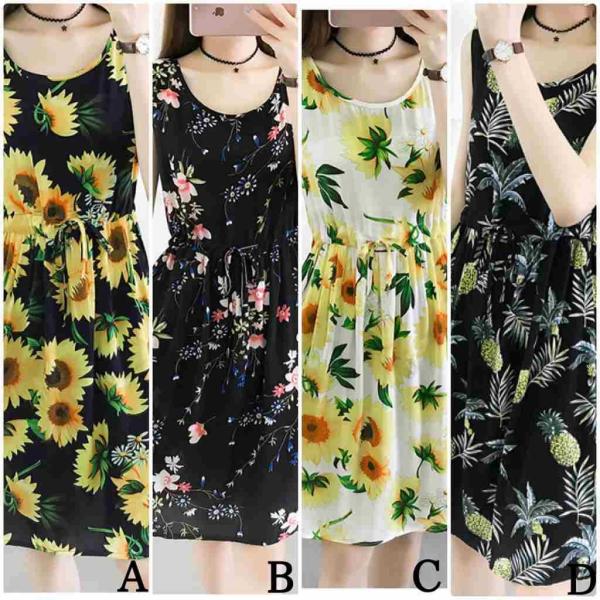 レディース　大きいサイズ　ワンピース　ドレス　花柄　ボタニカル柄　ノースリーブ　ひざ丈　ひざ下丈　春　夏　スカート　カジュアル　キュート　可愛い　フェミニン　きれいめ　上品　エレガント　おしゃれ　お出かけ　ホワイト　ブラック　M　L　XL　2XL　3XL　送料無料