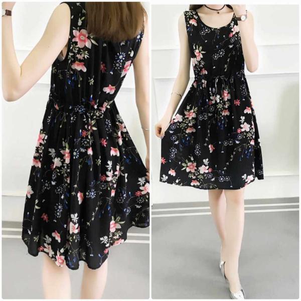 レディース　大きいサイズ　ワンピース　ドレス　花柄　ボタニカル柄　ノースリーブ　ひざ丈　ひざ下丈　春　夏　スカート　カジュアル　キュート　可愛い　フェミニン　きれいめ　上品　エレガント　おしゃれ　お出かけ　ホワイト　ブラック　M　L　XL　2XL　3XL　送料無料