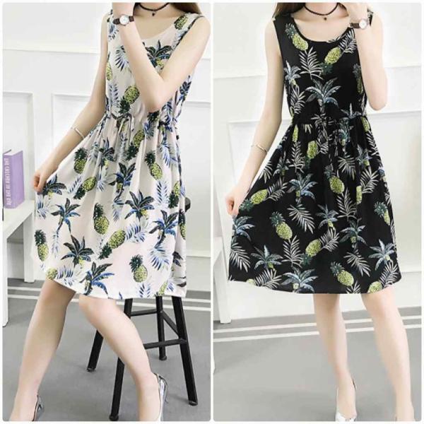 レディース　大きいサイズ　ワンピース　ドレス　花柄　ボタニカル柄　ノースリーブ　ひざ丈　ひざ下丈　春　夏　スカート　カジュアル　キュート　可愛い　フェミニン　きれいめ　上品　エレガント　おしゃれ　お出かけ　ホワイト　ブラック　M　L　XL　2XL　3XL　送料無料
