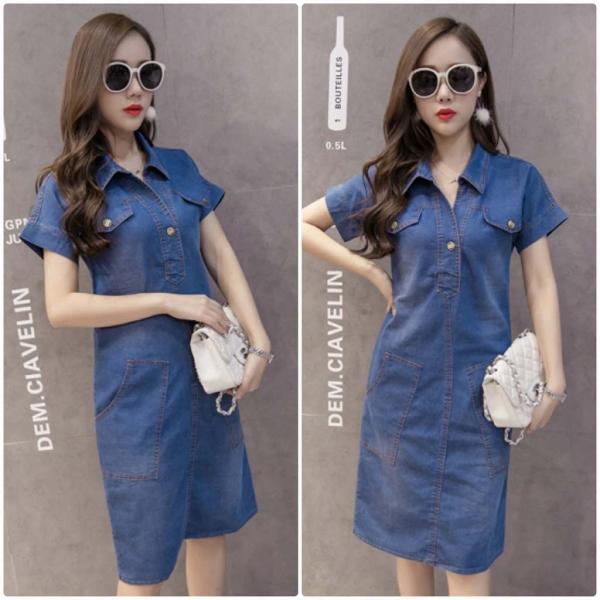 レディース　大きいサイズ　デニム　ワンピース　シャツワンピ　ひざ丈　ミディ丈　春　夏　スカート　カジュアル　キュート　可愛い　フェミニン　きれいめ　上品　エレガント　おしゃれ　お出かけ　デイリー　普段着　ブルー　M　L　XL　2XL　3XL　送料無料