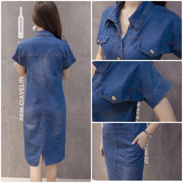 レディース　大きいサイズ　デニム　ワンピース　シャツワンピ　ひざ丈　ミディ丈　春　夏　スカート　カジュアル　キュート　可愛い　フェミニン　きれいめ　上品　エレガント　おしゃれ　お出かけ　デイリー　普段着　ブルー　M　L　XL　2XL　3XL　送料無料