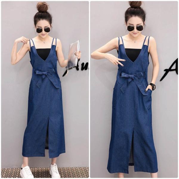 レディース ワンピース デニム ジャンパースカート Vネック サロペット ロング丈 春 夏 スカート カジュアル キュート 可愛い フェミニン きれいめ 上品 エレガント おしゃれ お出かけ デイリー 普段着 ネイビー S M L サイズ 送料無料