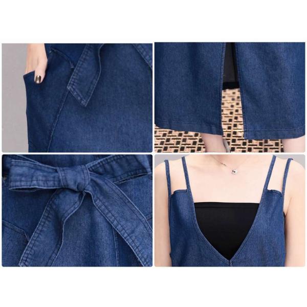 レディース ワンピース デニム ジャンパースカート Vネック サロペット ロング丈 春 夏 スカート カジュアル キュート 可愛い フェミニン きれいめ 上品 エレガント おしゃれ お出かけ デイリー 普段着 ネイビー S M L サイズ 送料無料