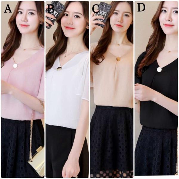 レディース 大きいサイズ Vネック ブラウス シフォン 半袖 シャツ 春 夏 トップス カジュアル キュート 可愛い フェミニン きれいめ エレガント おしゃれ お出かけ レッド ブラック ピンク パープル ベージュ グレー ホワイト ブルー 送料無料