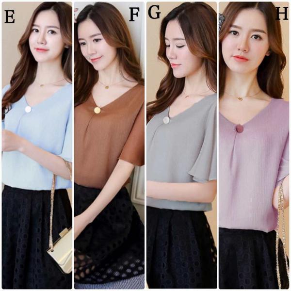 レディース 大きいサイズ Vネック ブラウス シフォン 半袖 シャツ 春 夏 トップス カジュアル キュート 可愛い フェミニン きれいめ エレガント おしゃれ お出かけ レッド ブラック ピンク パープル ベージュ グレー ホワイト ブルー 送料無料