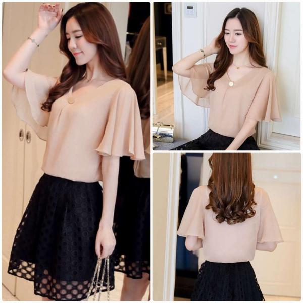 レディース 大きいサイズ Vネック ブラウス シフォン 半袖 シャツ 春 夏 トップス カジュアル キュート 可愛い フェミニン きれいめ エレガント おしゃれ お出かけ レッド ブラック ピンク パープル ベージュ グレー ホワイト ブルー 送料無料