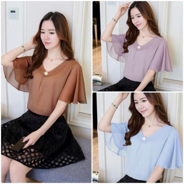 レディース 大きいサイズ Vネック ブラウス シフォン 半袖 シャツ 春 夏 トップス カジュアル キュート 可愛い フェミニン きれいめ エレガント おしゃれ お出かけ レッド ブラック ピンク パープル ベージュ グレー ホワイト ブルー 送料無料