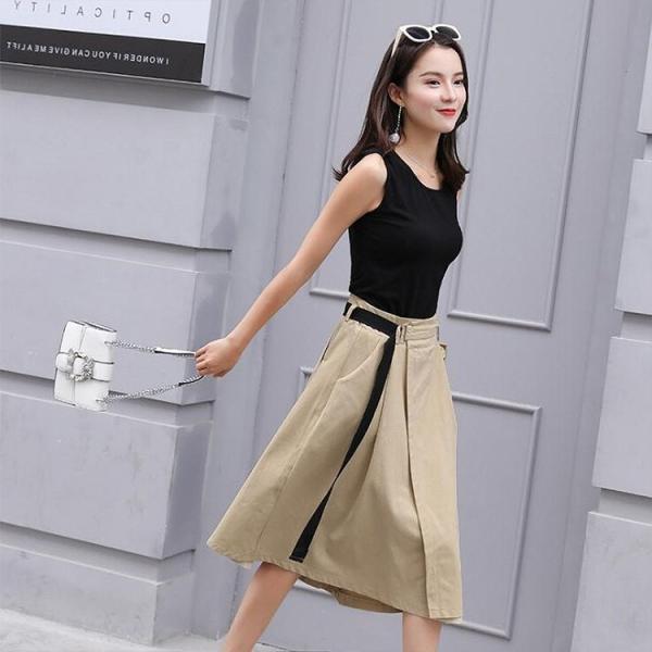 レディース ツーピース 半袖Tシャツ&スカート ラウンドネック ミモレ丈 無地 ベルト付き カジュアル 大人可愛い フェミニン お出かけ デート デイリー 夏 リゾート ブラック S M L XL 送料無料