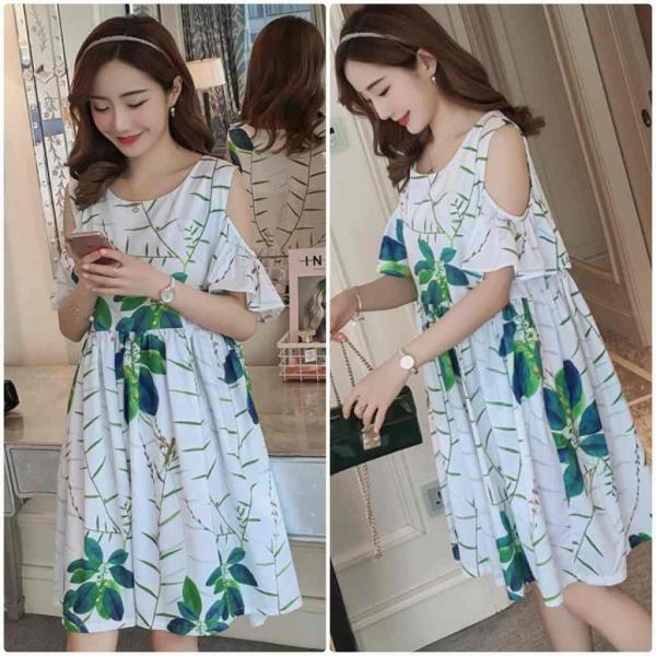 レディース 大きいサイズ ワンピース ひざ上丈 ショルダーカット 肩出し 肩見せ ボタニカル柄 春 夏 スカート カジュアル キュート 可愛い フェミニン きれいめ 上品 エレガント おしゃれ お出かけ デイリー 普段着 ホワイト 2XL 送料無料