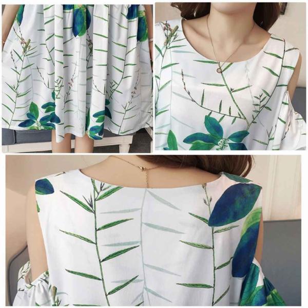 レディース 大きいサイズ ワンピース ひざ上丈 ショルダーカット 肩出し 肩見せ ボタニカル柄 春 夏 スカート カジュアル キュート 可愛い フェミニン きれいめ 上品 エレガント おしゃれ お出かけ デイリー 普段着 ホワイト 2XL 送料無料