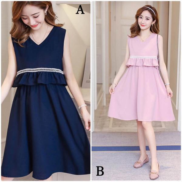 レディース 大きいサイズ ワンピース ミディ丈 Vネック ノースリーブ 春 夏 スカート カジュアル キュート 可愛い フェミニン きれいめ 上品 エレガント おしゃれ お出かけ デイリー 普段着 ネイビー ピンク 2XL 送料無料