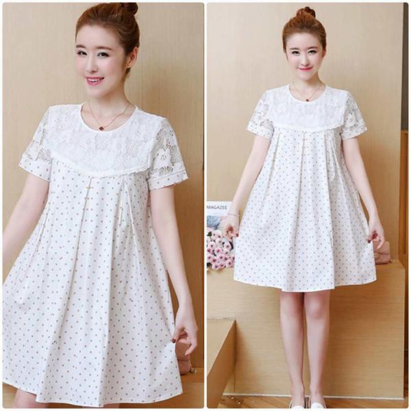 レディース 大きいサイズ ワンピース ひざ上丈 ドット ラウンドネック レース 半袖 春 夏 スカート カジュアル キュート 可愛い フェミニン きれいめ 上品 エレガント おしゃれ お出かけ デイリー 普段着 レッド ブラック 2XL 送料無料