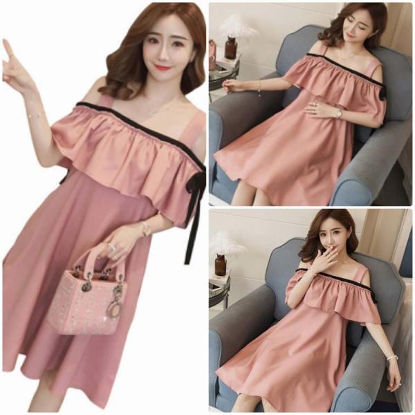 レディース 大きいサイズ ワンピース ひざ上丈 ミディ丈 肩出し 肩見せ オフショルダー ストラップ 春 夏 スカート カジュアル キュート 可愛い フェミニン きれいめ 上品 エレガント おしゃれ お出かけ デイリー 普段着 ピンク 2XL 送料無料