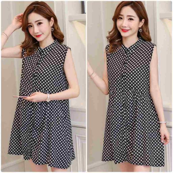 レディース 大きいサイズ ワンピース 花柄 ドット ノースリーブ ミニ丈 春 夏 スカート カジュアル キュート 可愛い フェミニン きれいめ 上品 エレガント おしゃれ お出かけ デイリー 普段着 ブラック×ホワイト 2XL 送料無料