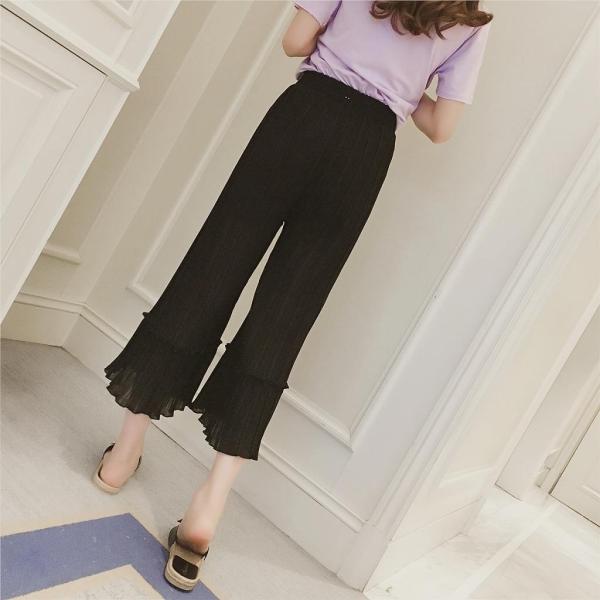 レディース ボトムス ワイドパンツ クロップドパンツ プリーツ シフォン 無地 カジュアル 大人可愛い フェミニン オフィス デート お出かけ デイリー リゾート ピンク ブラック S M 送料無料