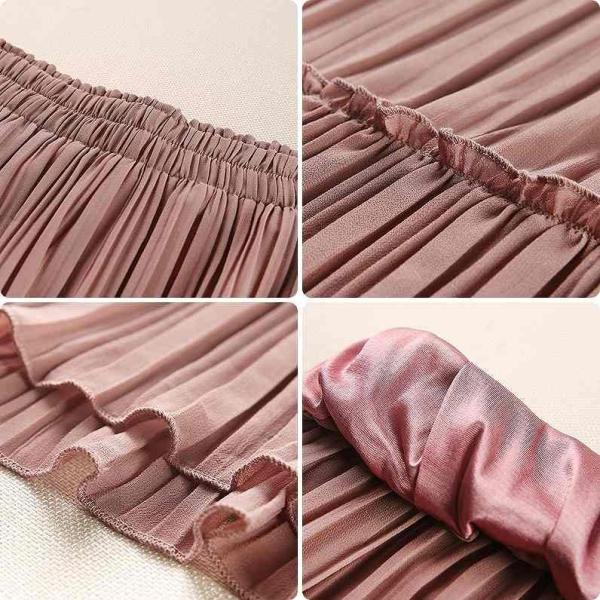 レディース ボトムス ワイドパンツ クロップドパンツ プリーツ シフォン 無地 カジュアル 大人可愛い フェミニン オフィス デート お出かけ デイリー リゾート ピンク ブラック S M 送料無料