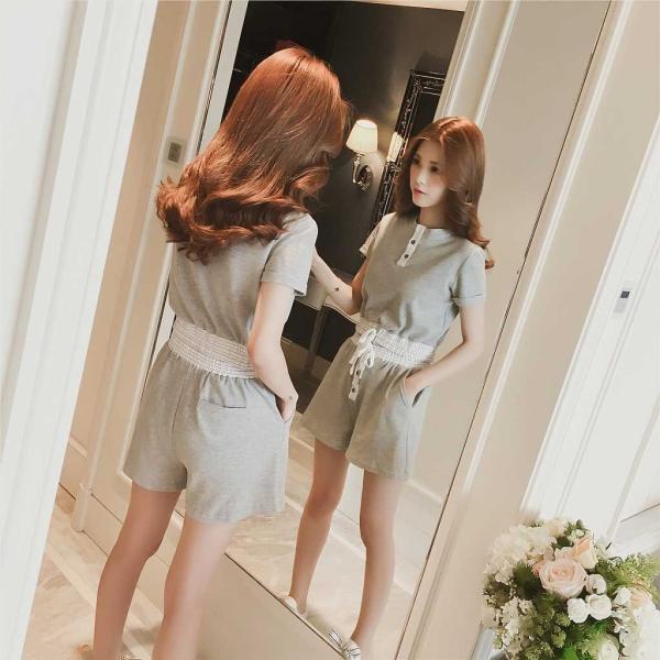 レディース セットアップ 半袖トップス＆ショートパンツ 無地 ヘンリーネック カジュアル 大人可愛い フェミニン デイリー お出かけ デート リゾート ホワイト S M 送料無料