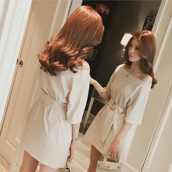 レディース ワンピース 肩出し 肩見せ ベルト付き ミニ丈 無地 半袖 春 夏 スカート カジュアル キュート 可愛い フェミニン きれいめ 上品 エレガント おしゃれ お出かけ デイリー 普段着 レッド ベージュ ブラック M L サイズ 送料無料