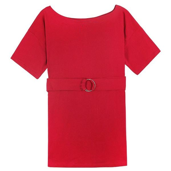 レディース ワンピース 肩出し 肩見せ ベルト付き ミニ丈 無地 半袖 春 夏 スカート カジュアル キュート 可愛い フェミニン きれいめ 上品 エレガント おしゃれ お出かけ デイリー 普段着 レッド ベージュ ブラック M L サイズ 送料無料