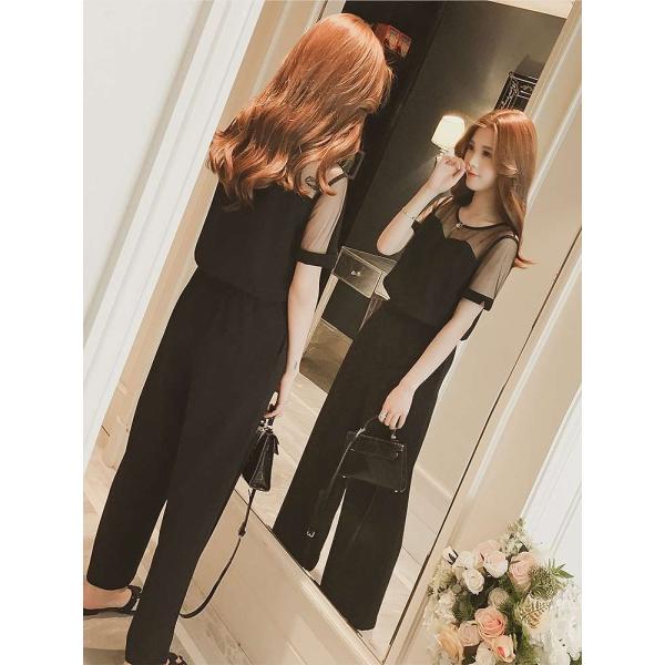 レディース サロペット 透け感 透け素材 オールインワン オーバーオール ワイドレッグパンツ ボトムス カジュアル キュート 可愛い フェミニン おしゃれ お出かけ デイリー 普段着 春 夏 パープル ブラック グレー S M L サイズ 送料無料