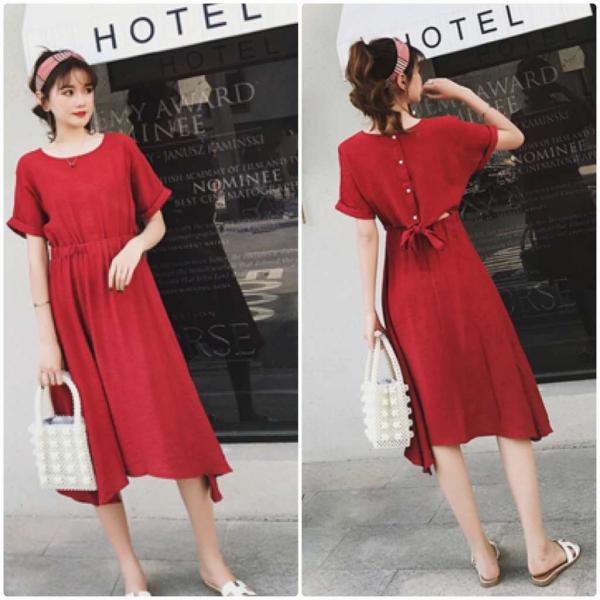 レディース 大きいサイズ ワンピース ハイウエスト ミモレ丈 ラウンドネック 春 夏 スカート カジュアル キュート 可愛い フェミニン きれいめ 上品 エレガント おしゃれ お出かけ デイリー 普段着 レッド ブラック L XL 2XL 3XL 4XL 送料無料