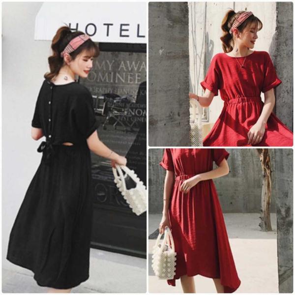 レディース 大きいサイズ ワンピース ハイウエスト ミモレ丈 ラウンドネック 春 夏 スカート カジュアル キュート 可愛い フェミニン きれいめ 上品 エレガント おしゃれ お出かけ デイリー 普段着 レッド ブラック L XL 2XL 3XL 4XL 送料無料