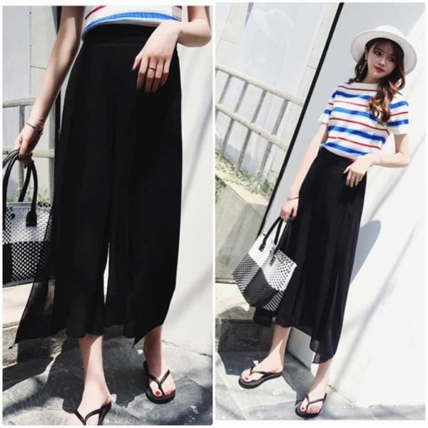 レディース 大きいサイズ 無地 ワイドレッグパンツ 透け感 透け素材 クロップドパンツ 半端丈 ボトムス カジュアル キュート 可愛い フェミニン きれいめ エレガント おしゃれ お出かけ デイリー オフィス ブラック L XL 2XL 3XL 4XL 送料無料