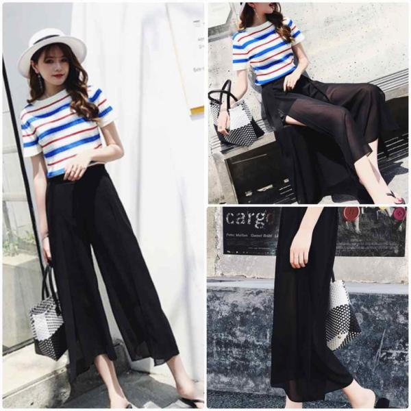 レディース 大きいサイズ 無地 ワイドレッグパンツ 透け感 透け素材 クロップドパンツ 半端丈 ボトムス カジュアル キュート 可愛い フェミニン きれいめ エレガント おしゃれ お出かけ デイリー オフィス ブラック L XL 2XL 3XL 4XL 送料無料