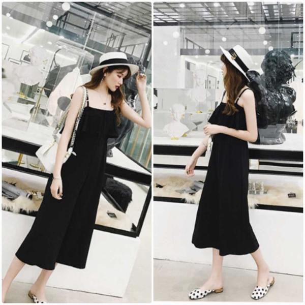 レディース 大きいサイズ サロペット オールインワン オーバーオール ワイドレッグパンツ クロップドパンツ 半端丈 ボトムス カジュアル キュート 可愛い フェミニン おしゃれ お出かけ デイリー 普段着 春 夏 ブラック L XL 2XL 3XL 4XL 送料無料