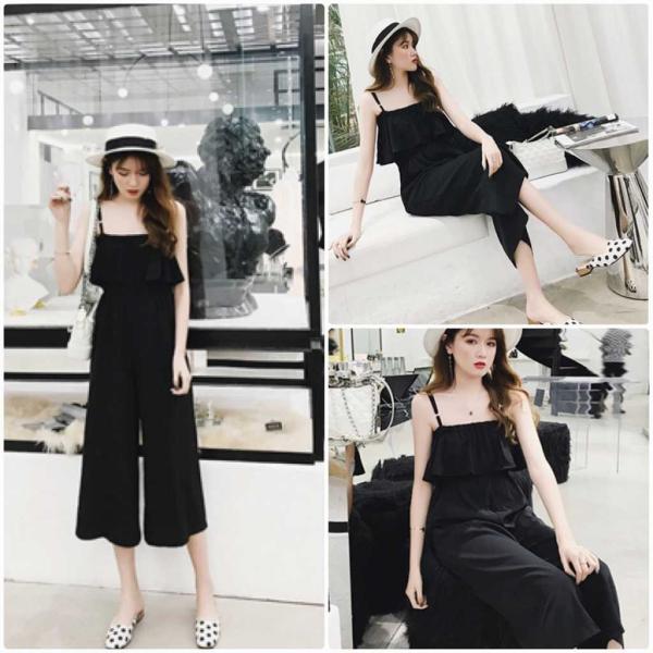 レディース 大きいサイズ サロペット オールインワン オーバーオール ワイドレッグパンツ クロップドパンツ 半端丈 ボトムス カジュアル キュート 可愛い フェミニン おしゃれ お出かけ デイリー 普段着 春 夏 ブラック L XL 2XL 3XL 4XL 送料無料