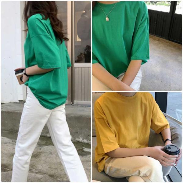 レディース 半袖Tシャツ クルーネック カットソー 無地 シンプル ショートスリーブ 夏 春 トップス カジュアル 大人 可愛い フェミニン おしゃれ お出かけ 普段着 デイリー ブラック ホワイト ピンク ネイビー グリーン イエロー 送料無料