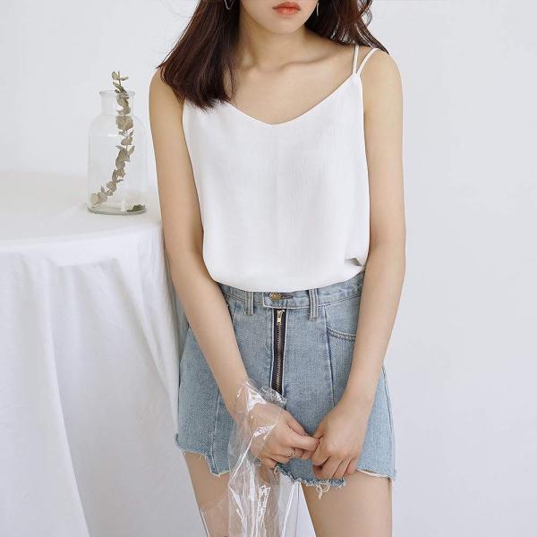 レディース シフォン キャミソール ノースリーブ クロスストラップ 夏 春 トップス カジュアル キュート 大人 可愛い フェミニン おしゃれ お出かけ 普段着 デイリー ホワイト ブラック カーキ ベージュ フリーサイズ ワンサイズ 送料無料