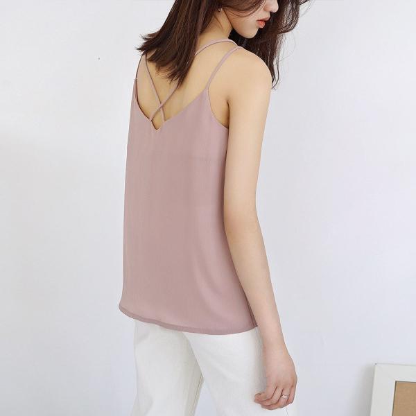 レディース シフォン キャミソール ノースリーブ クロスストラップ 夏 春 トップス カジュアル キュート 大人 可愛い フェミニン おしゃれ お出かけ 普段着 デイリー ホワイト ブラック カーキ ベージュ フリーサイズ ワンサイズ 送料無料