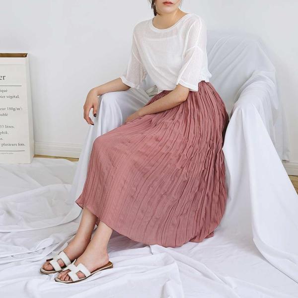 レディース シフォン ハイウエスト スカート ミモレ丈 無地 春 夏 ボトムス カジュアル キュート 大人 可愛い フェミニン きれいめ おしゃれ お出かけ デイリー オフィス 普段着 ホワイト ブラウン ピンク フリーサイズ ワンサイズ 送料無料