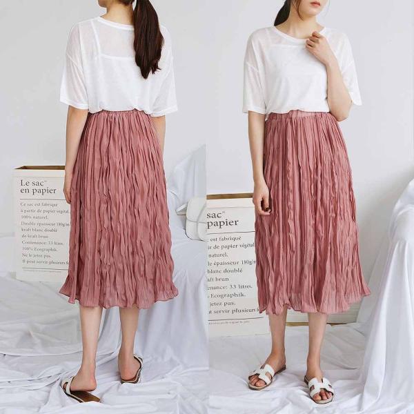 レディース シフォン ハイウエスト スカート ミモレ丈 無地 春 夏 ボトムス カジュアル キュート 大人 可愛い フェミニン きれいめ おしゃれ お出かけ デイリー オフィス 普段着 ホワイト ブラウン ピンク フリーサイズ ワンサイズ 送料無料