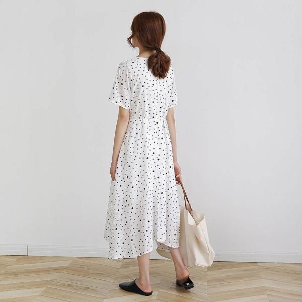 レディース シフォン ハイウエスト スカート ミモレ丈 ドット ラウンドネック 春 夏 ボトムス カジュアル キュート 大人 可愛い フェミニン きれいめ おしゃれ お出かけ デイリー オフィス ホワイト ブラック フリーサイズ ワンサイズ 送料無料