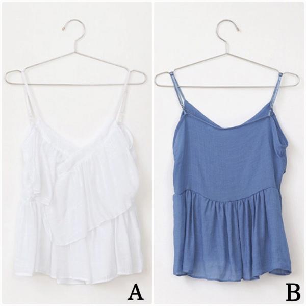 レディース キャミソール Vネック ノースリーブ 無地 シンプル 夏 春 トップス カジュアル キュート 大人 可愛い フェミニン おしゃれ お出かけ 普段着 デイリー ホワイト ブルー フリーサイズ ワンサイズ 送料無料