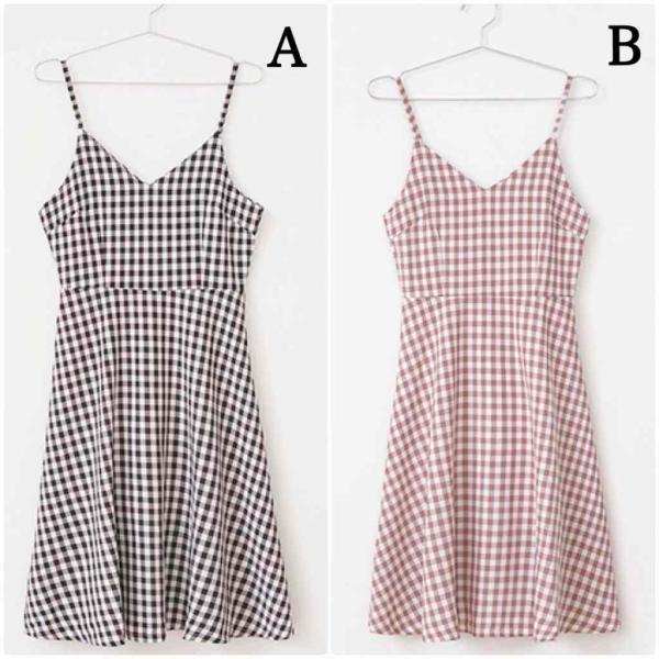 レディース ワンピース ハイウエスト ノースリーブ ミディ丈 ひざ下丈 ギンガムチェック柄 春 夏 スカート カジュアル キュート 可愛い フェミニン きれいめ 上品 おしゃれ お出かけ デイリー 普段着 ブラック ピンク S M サイズ 送料無料
