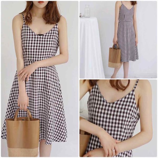 レディース ワンピース ハイウエスト ノースリーブ ミディ丈 ひざ下丈 ギンガムチェック柄 春 夏 スカート カジュアル キュート 可愛い フェミニン きれいめ 上品 おしゃれ お出かけ デイリー 普段着 ブラック ピンク S M サイズ 送料無料