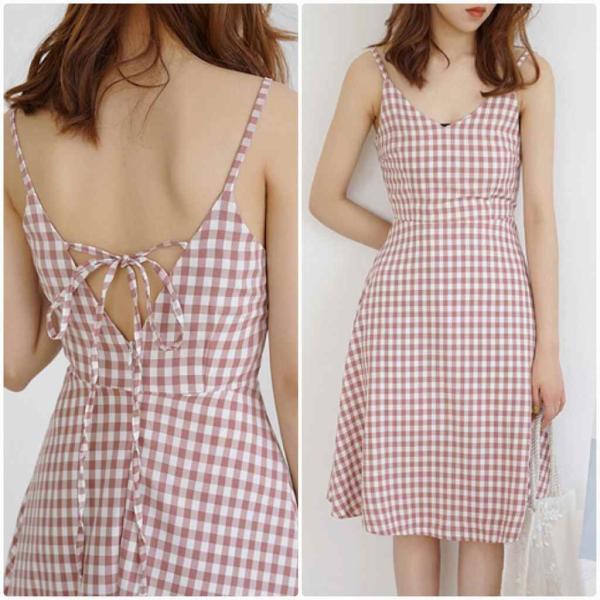 レディース ワンピース ハイウエスト ノースリーブ ミディ丈 ひざ下丈 ギンガムチェック柄 春 夏 スカート カジュアル キュート 可愛い フェミニン きれいめ 上品 おしゃれ お出かけ デイリー 普段着 ブラック ピンク S M サイズ 送料無料