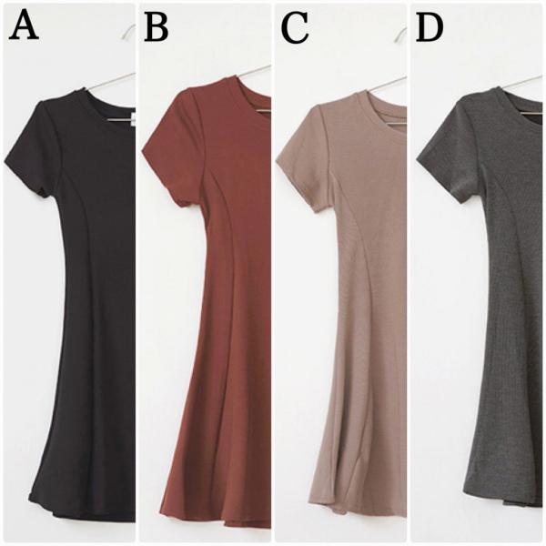 レディース ワンピース 半袖 ミニ丈 無地 ラウンドネック 春 夏 スカート カジュアル キュート 可愛い フェミニン きれいめ 上品 おしゃれ お出かけ デイリー 普段着 ブラック レッド カーキ グレー フリーサイズ ワンサイズ 送料無料