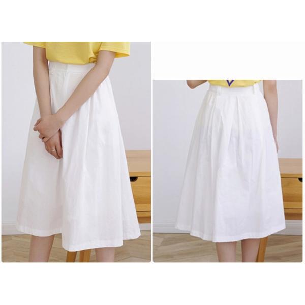 レディース スカート ハイウエスト ミディ丈 ひざ下丈 無地 春 夏 ボトムス カジュアル キュート 大人 可愛い フェミニン きれいめ おしゃれ お出かけ デイリー オフィス 普段着 ホワイト グリーン ベージュ フリーサイズ ワンサイズ 送料無料