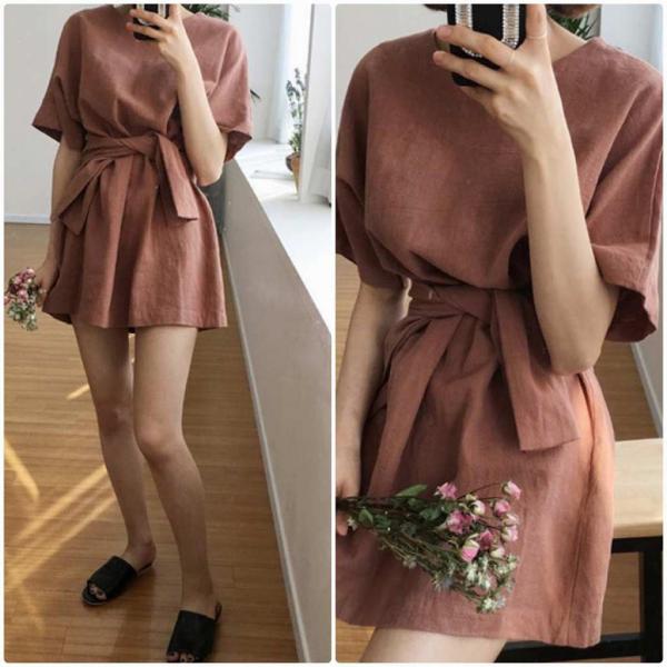 レディース ワンピース 腰紐 ミニ丈 無地 シンプル 半袖 春 夏 スカート カジュアル キュート 可愛い フェミニン きれいめ 上品 エレガント おしゃれ お出かけ デイリー 普段着 ブラック ブラウン フリーサイズ 送料無料