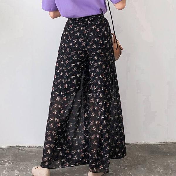 レディース ボトムス スカート マキシ丈 シフォン フレア 小花柄 総柄 エレガント カジュアル 大人可愛い フェミニン オフィス お出かけ デート デイリー リゾート ブラック フリーサイズ 送料無料