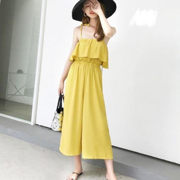レディース オールインワン ボトムス ワイド オフショルダー ノースリーブ シフォン ミディ丈 無地 エレガント カジュアル 大人可愛い フェミニン お出かけ デート デイリー リゾート ブラック ブルー イエロー フリーサイズ 送料無料